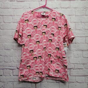 NEW Betty Boop LOVE Graphic‎ Scrub Top Womens L Pullover Casual Medical Workwear
